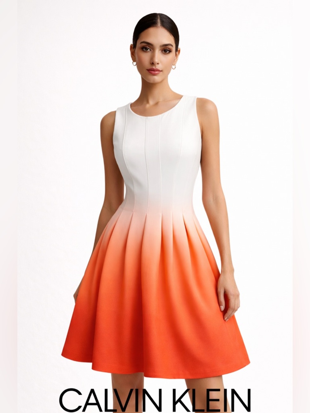 Calvin Klein White to Orange Ombre Sleeveless Fit & Flare Dress size 8